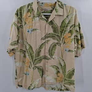 Tommy Bahama Hawaiian Shirt Mens XXL Yellow Floral‎ Button Up Short Sleeve Silk